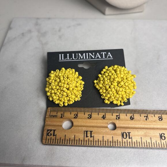 Yellow Seed Bead Necklace Earrings Set Multistrand Beaded Cluster 20-24" - Picture 10 of 11